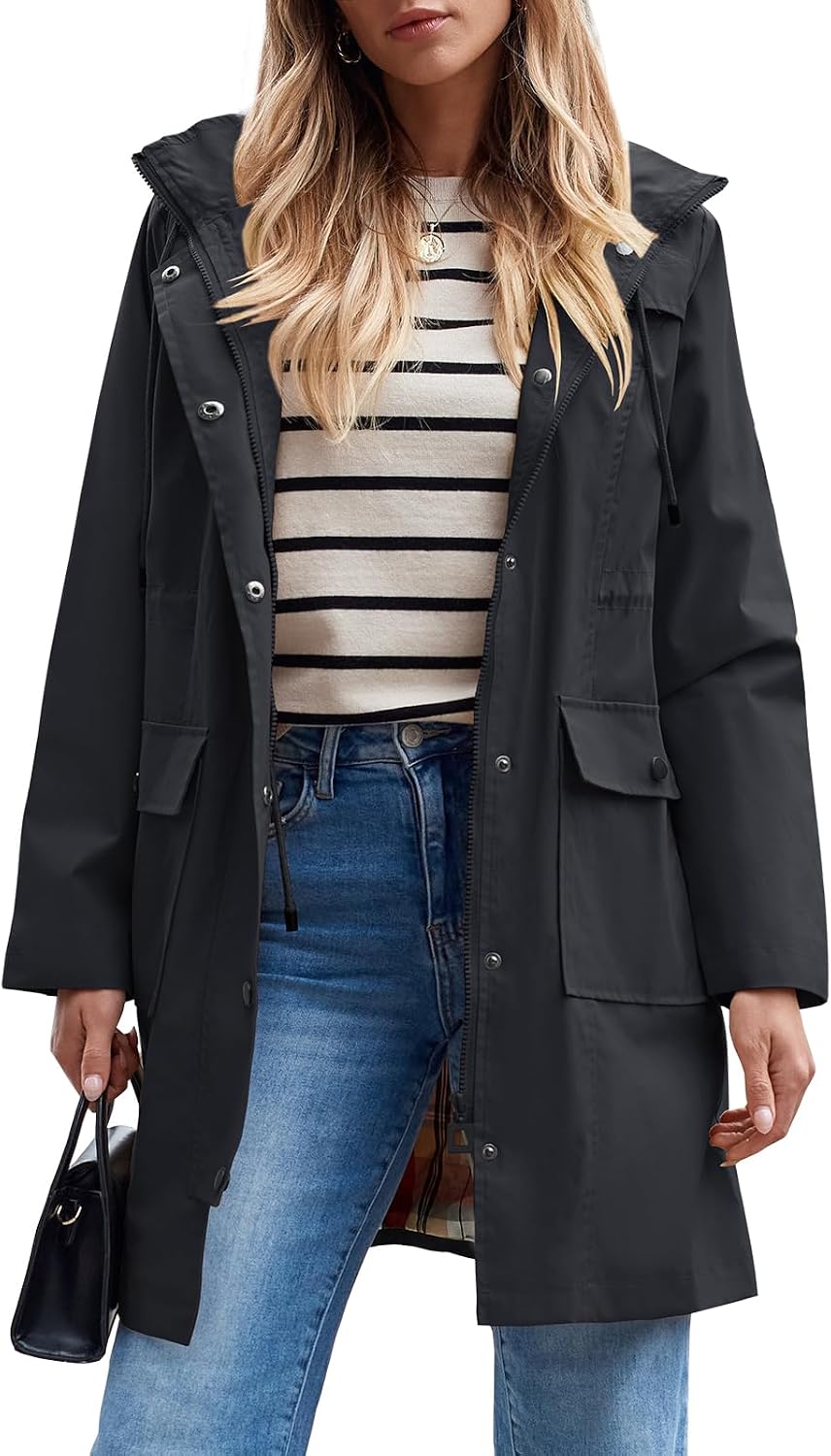 Waterproof Rain Jacket Long Raincoat Hooded Windbreaker image 1