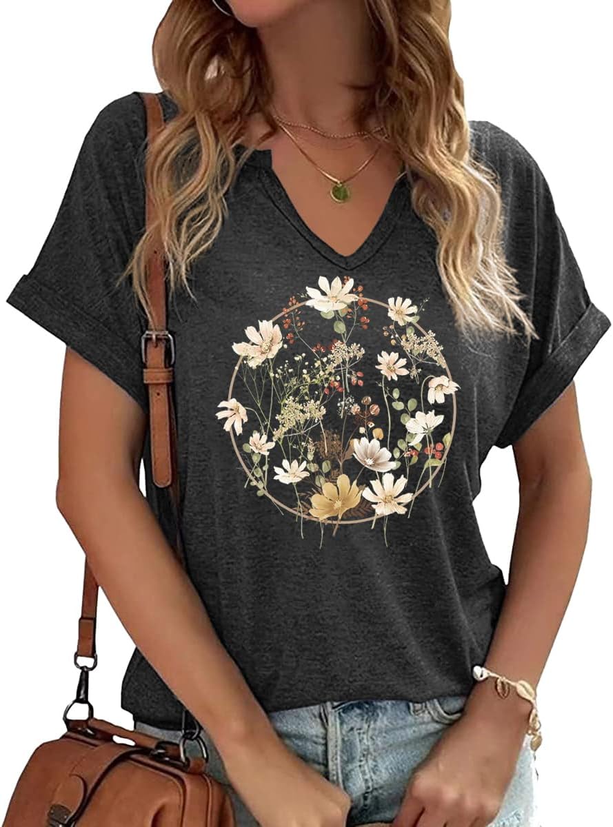 Earlymemb Vintage Flowers V Neck Shirt Boho Floral image 1