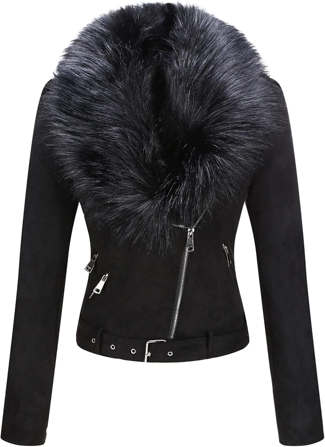 Bellivera Women Faux Suede Jacket Moto Biker Sherpa image 1